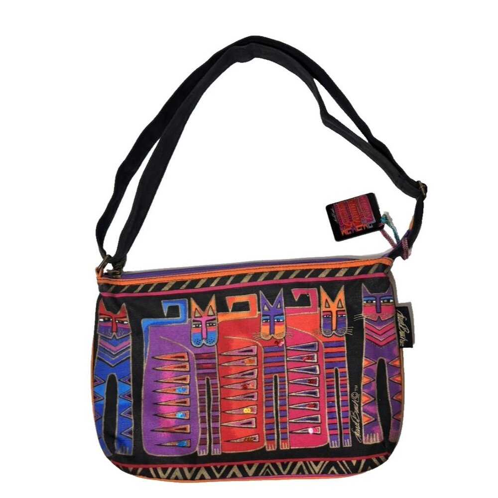 Laurel Burch Fantasticats Tote Shoulder Bag Boho Art To Wear Kitty Cats AS IS